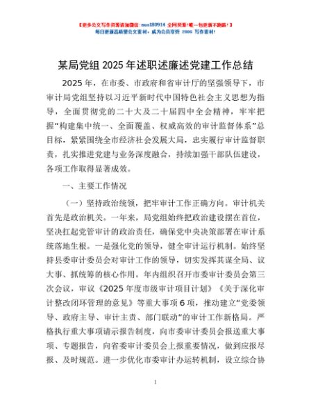 某局党组2025年述职述廉述党建工作总结