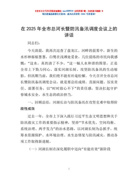 在2025年全市总河长暨防汛备汛调度会议上的讲话