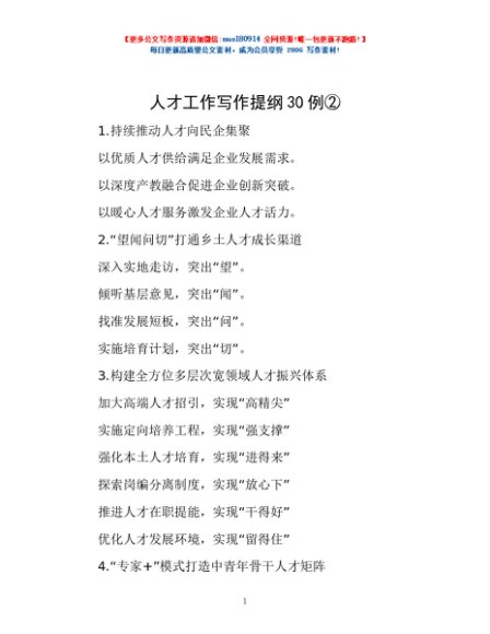 人才工作写作提纲30例②