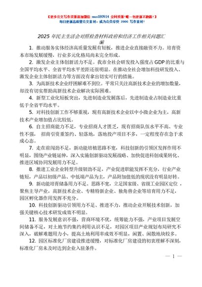 第145期（36条）2025年民主生活会对照检查材料政府和经济工作相关问题汇编