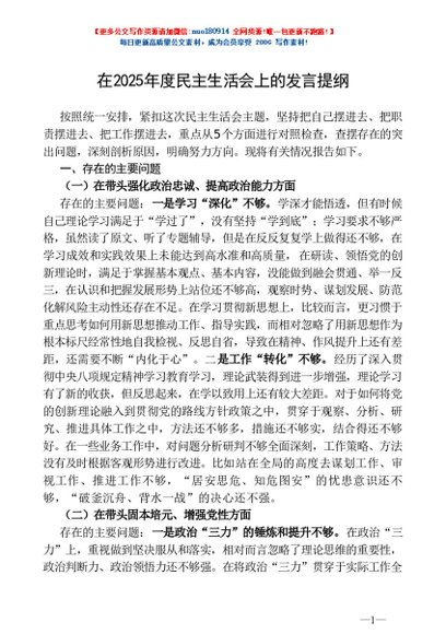 原创作品之三：2025年班子成员发言提纲